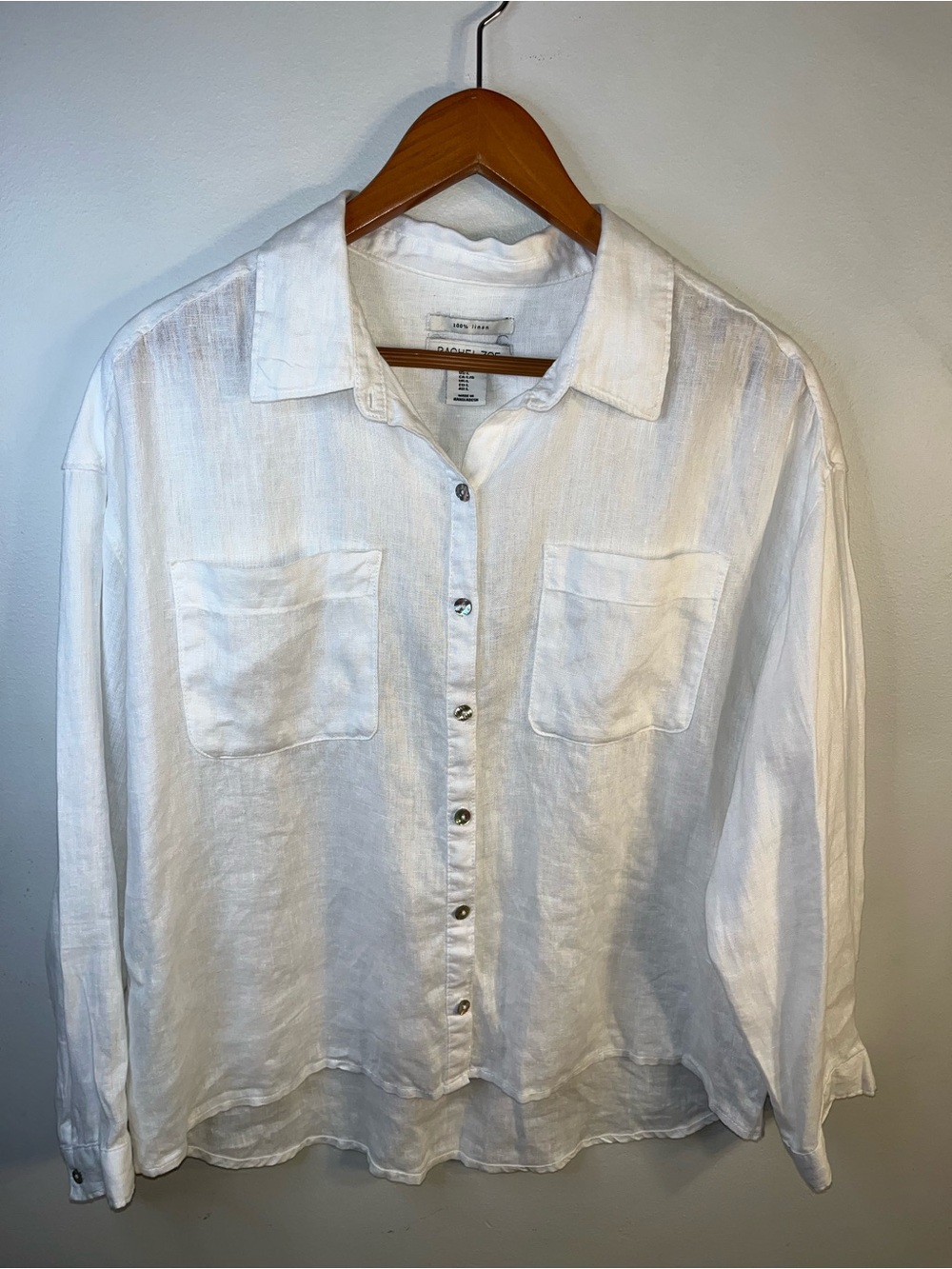 Rachel Zoe White Women’s Linen Button-Down Shirt Size L